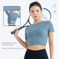 thumbnail image 1 of Ropa de yoga de primavera y verano, camiseta deportiva de manga corta con ombligo descubierto para mujer, ropa de fitness ajustada de secado rápido, 1 of 4