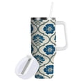 thumbnail image 2 of 30 oz Insulated Stainless Steel Tumbler Double Wall Stainless Steel Tumbler with 2-Way Drinking Blue Symmetrical Floral Pattern, 2 of 9