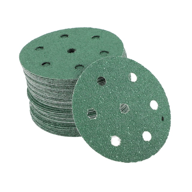 Discos de Lija para Automóviles Unique Bargains?3.5" 7 Agujeros 40 Grano Resistencia a la Abrasión | Papel de Lija Redondo con Gancho y Bucle Verde 50 Pcs