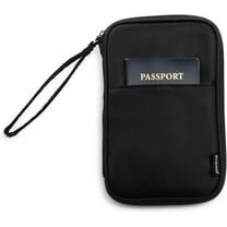 Brookstone Travel Wallet - RFID-Blocking Passport Card Vaccine Organizer, Wristlet Strap - Family Document Holder Cover Case