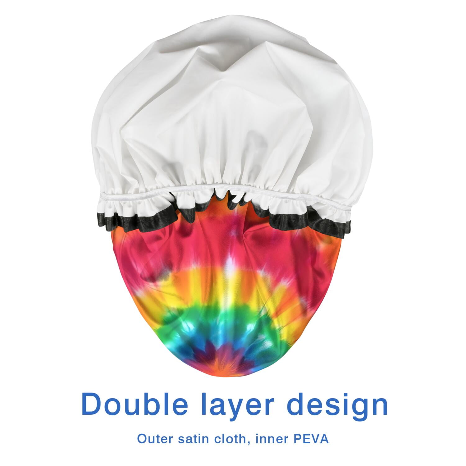 Shower Caps,Colorful Rainbow Tie Dye Spiral Pattern Waterproof Shower Cap for Women 4 Pieces,Double Reusable Hair Cover for Shower PEVA Elastic Stretch Hem