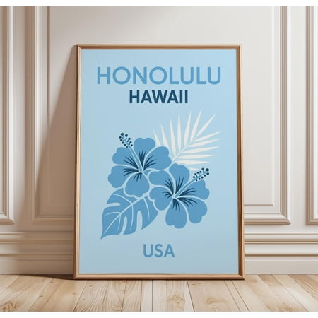 Honolulu Hawaii Poster USA Travel Tropical Hibiscus Wall Decor Art, Unframed Poster