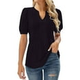thumbnail image 2 of Womens T Shirts Womens V Neck Tops Puff Short Sleeve T Shirt Pleated Floral Printed Tunic Blouse Shirts Tops for Women, 2 of 6