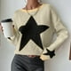 thumbnail image 5 of Suéter Suéter básico con estampado de estrellas, suéter informal de gran tamaño para mujer, traje diario holgado Kuymtek Blanco T S para Mujer, 5 of 7