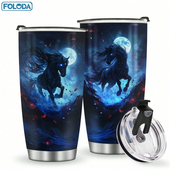 Foloda 1pc Horse Pattern Tumbler Gift, 20oz With Lid Stainless Steel Insulated Tumblers Coffee Travel Mug Cups, Best Horses Cup Gifts For Women Men Gift On Birthday Christmas Horse Water Bottles For