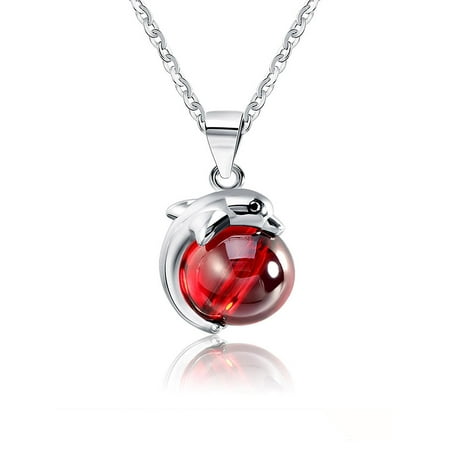 - Ginger Lyne Collection Dolphin Red Agate Stone Sterling Silver Pendant Necklace Water Waves chain
