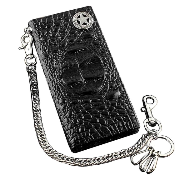 Mens Genuine Biker Leather Wallet Purse With Safe Pants Chain
