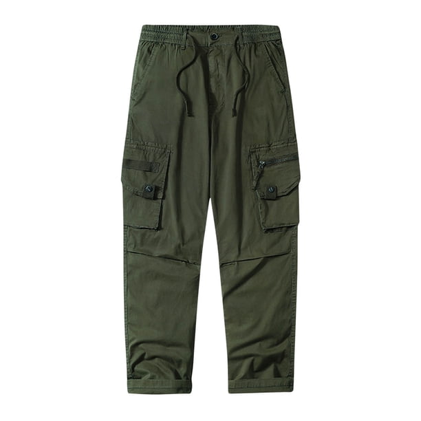 Puntoco Pantalones casuales largos para hombre Pantalones casuales de moda para hombre de color sólido con bolsillos con cremallera y cintura elástica largos