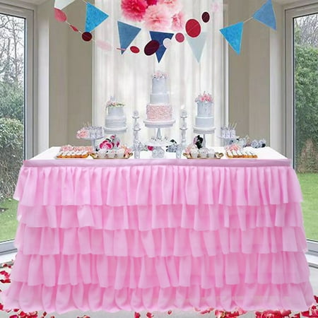 

Sijiali Waterproof Table Skirt Anti-wrinkle Net Yarn Shiny Romantic Fluffy Table Skirt Party Supplies