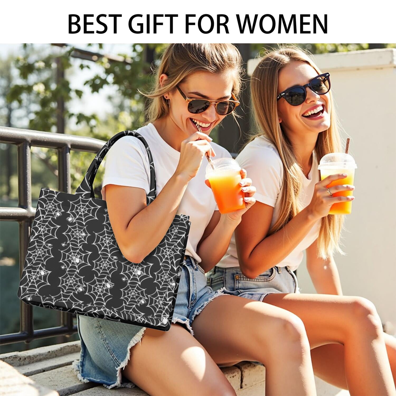 Large Capacity Tote Bag,Halloween Black and White Spider Webs and Spiders Handbag Fashion Luxury Tote Bag,15.7"x13"x 5.1" Inches,Laptop Compatible