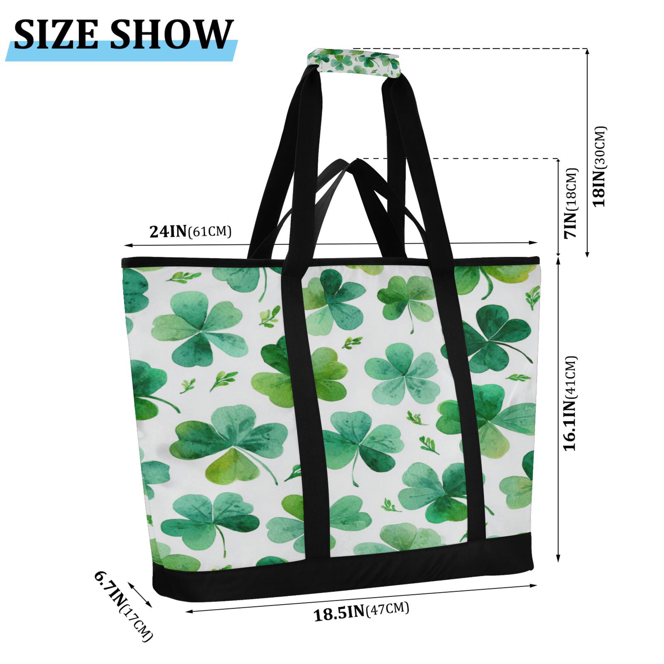 Extra-Large Wide Opening Design Capacity Hand-Held Ice Pack Thickened Insulation Layer For Long-Lasting Cold Retention For Outdoor Shopping Picnics And Camping Shamrocks and Clovers Pattern