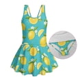 thumbnail image 5 of Xixirimido Lemon Floral Blue Print Girls Swimsuit One Piece UPF 50+ Skirted Bathing Suit Modest Beach Swim Dress with Built-in Shorts for Kids, 5-6 Years, 5 of 7