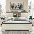 thumbnail image 2 of Farmhouse King Size Bed Frame with Storage Bookcase Headboard, Wood Platform Bed Frame w/Charging Station, Bracket Footboard, 2 Large Sliding Barn Doors, No Box Spring Needed - Antique White, 2 of 6