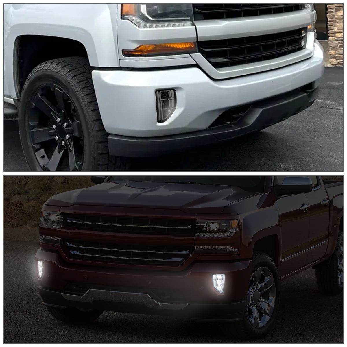 DNA Motoring For 16-19 Chevy Silverado 1500 FULL LED Front Face Bar Fog Lamps Pair Smoked w/Wiring+Switch