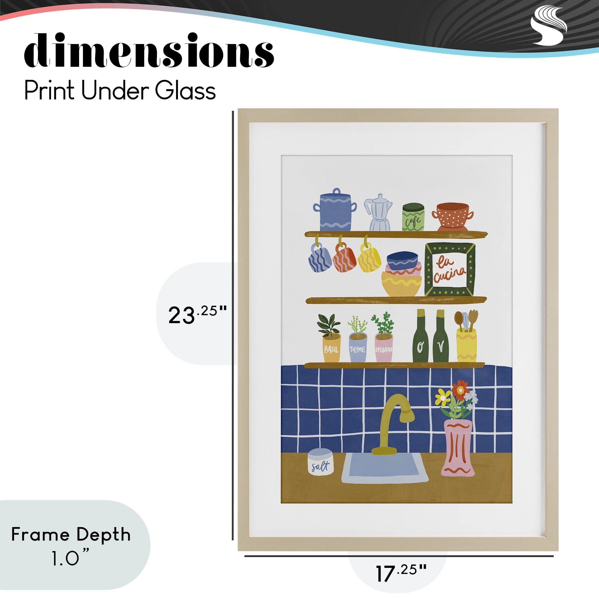 Stupell Industries Italian Kitchen Spice Rack Birch Framed Print Under Glass, design by Amanda Houston