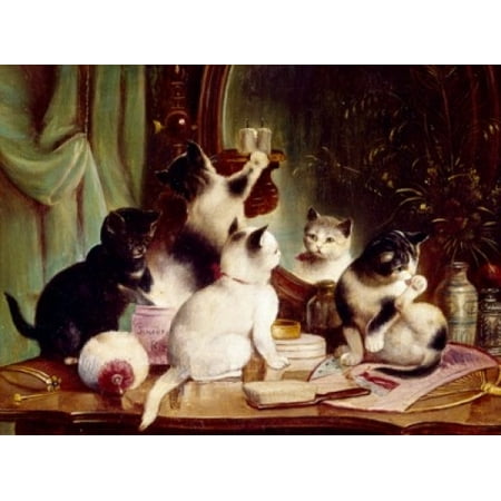 Art Deco Vanity Table - Kittens on the Vanity Table Hartung J (20th CGerman) Stretched Canvas - J Hartung (24 x 36)