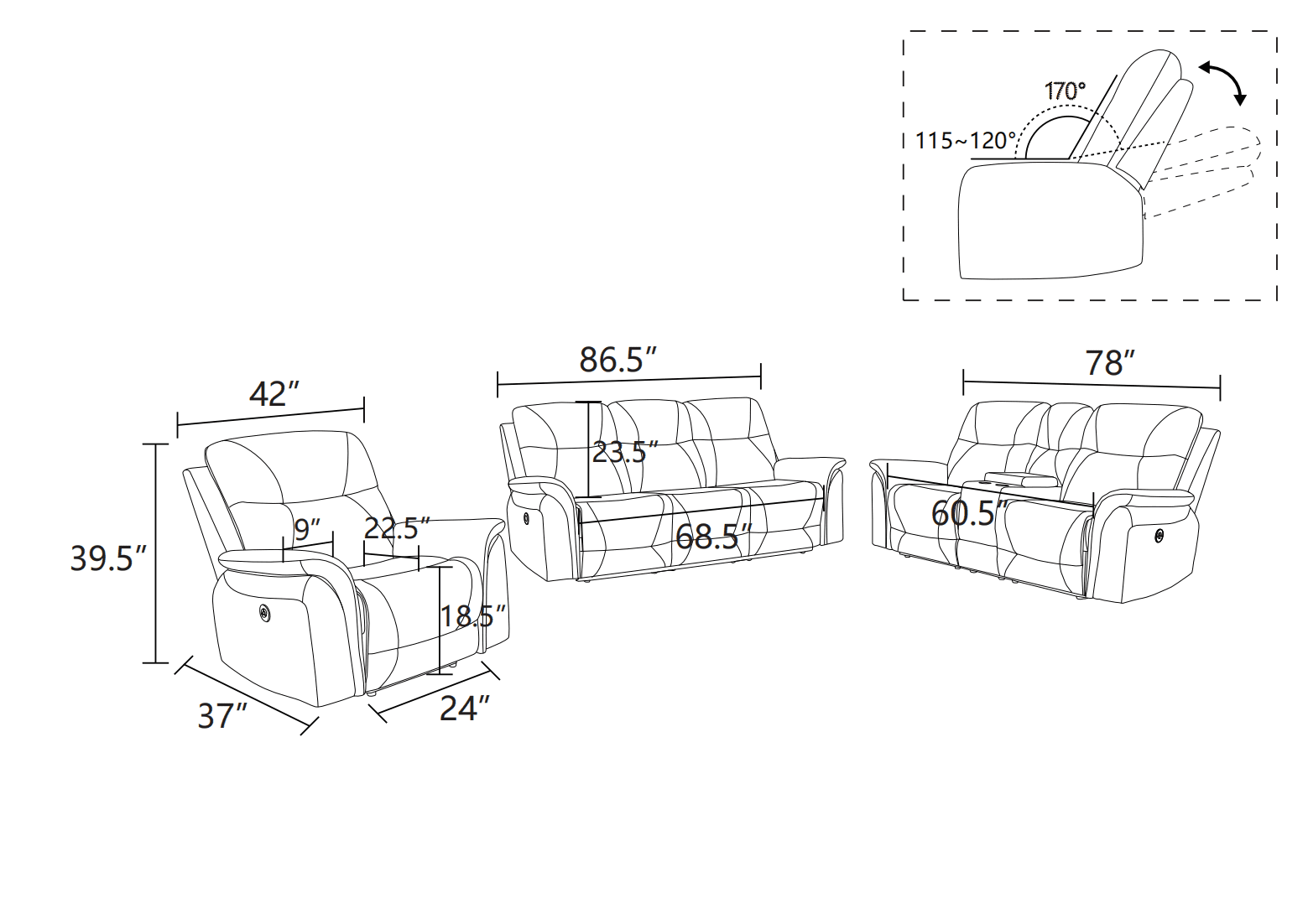 Gewnee Loveseat Power Reclining Multifunctional Sofa, Air Leather, Storage Console, Cup Holders,Dark Brown