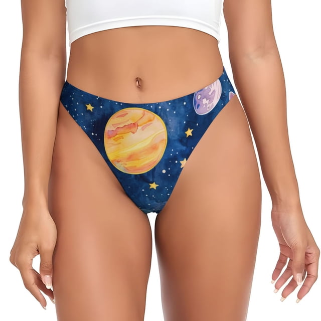 Fotbe Planets And Stars1 Tanga Sin Costuras para Mujer con Estampado – Panties Invisibles, Transpirables y Cómodos para Uso Diario-X-Large