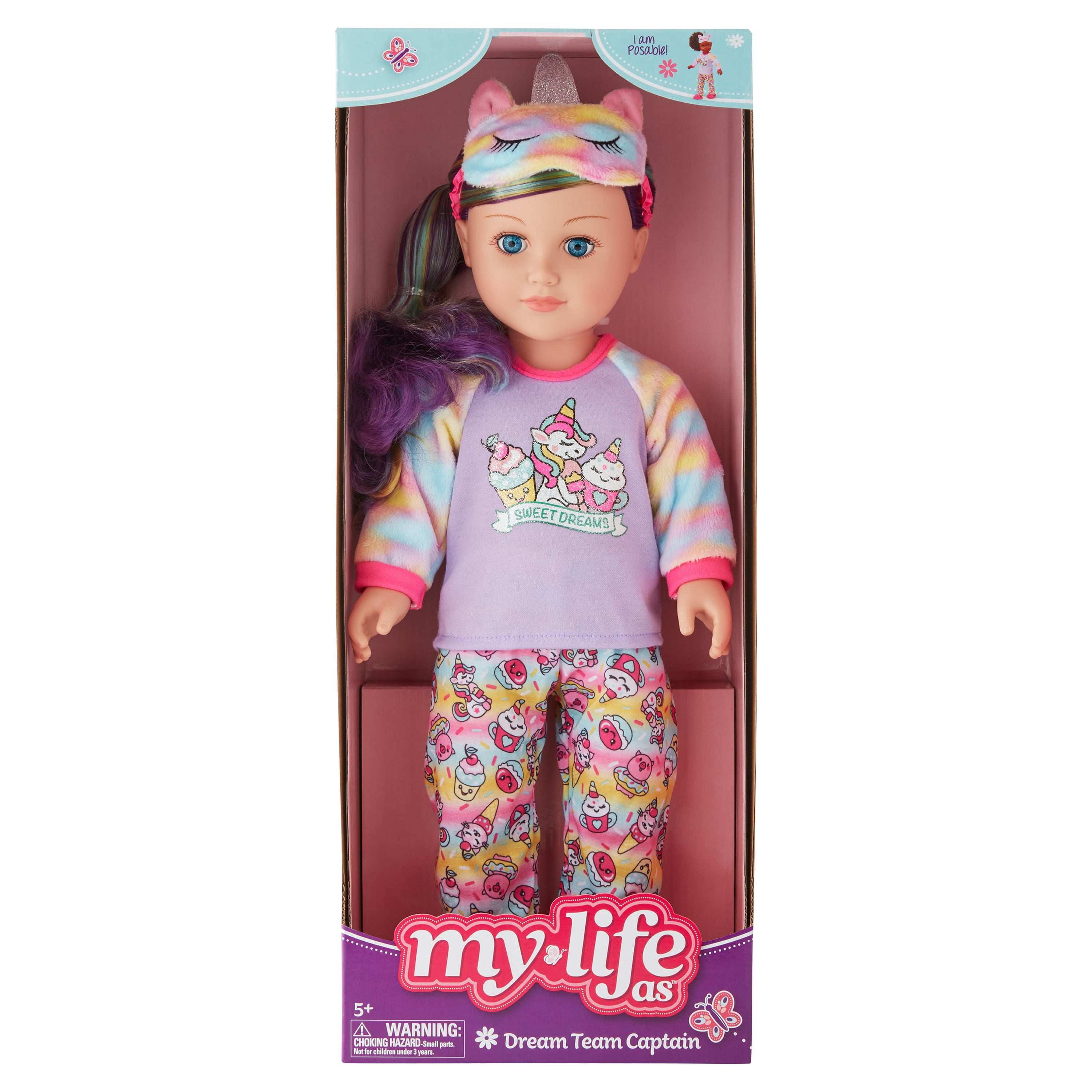 My Life As Poseable Dream Team Captain 18” Doll, Blonde/Purple Hair, Blue Eyes
