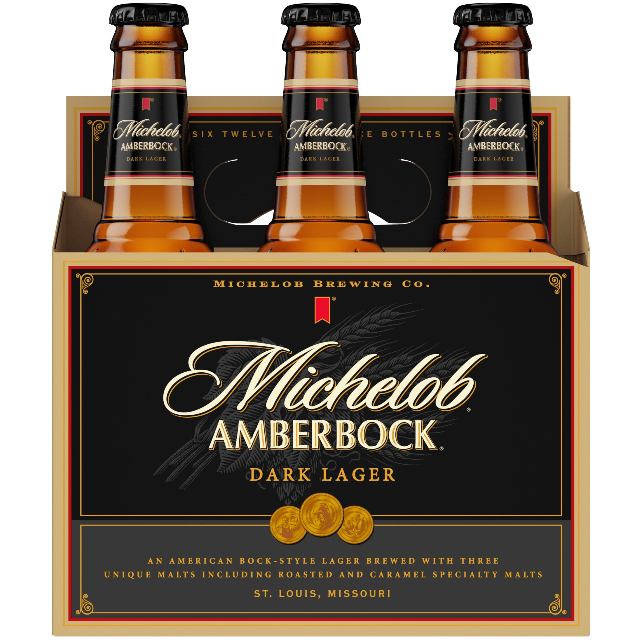 Michelob American Dark Lager Beer 6 pack 12 fl oz Glass Bottles 5.2% ABV