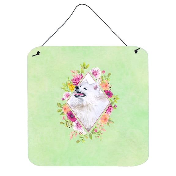 Carolines Treasures CK4337DS66 Samoyed Green Flowers Wall or Door Hanging Prints 6x6 multicolor