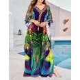 thumbnail image 2 of HAPPY BAY Women's Summer Loungewear African Beach Maxi Kaftan Casual Slit Dress Caftan Swimsuit Coverup for Women 2X-3X Peacock, Feather, 2 of 6