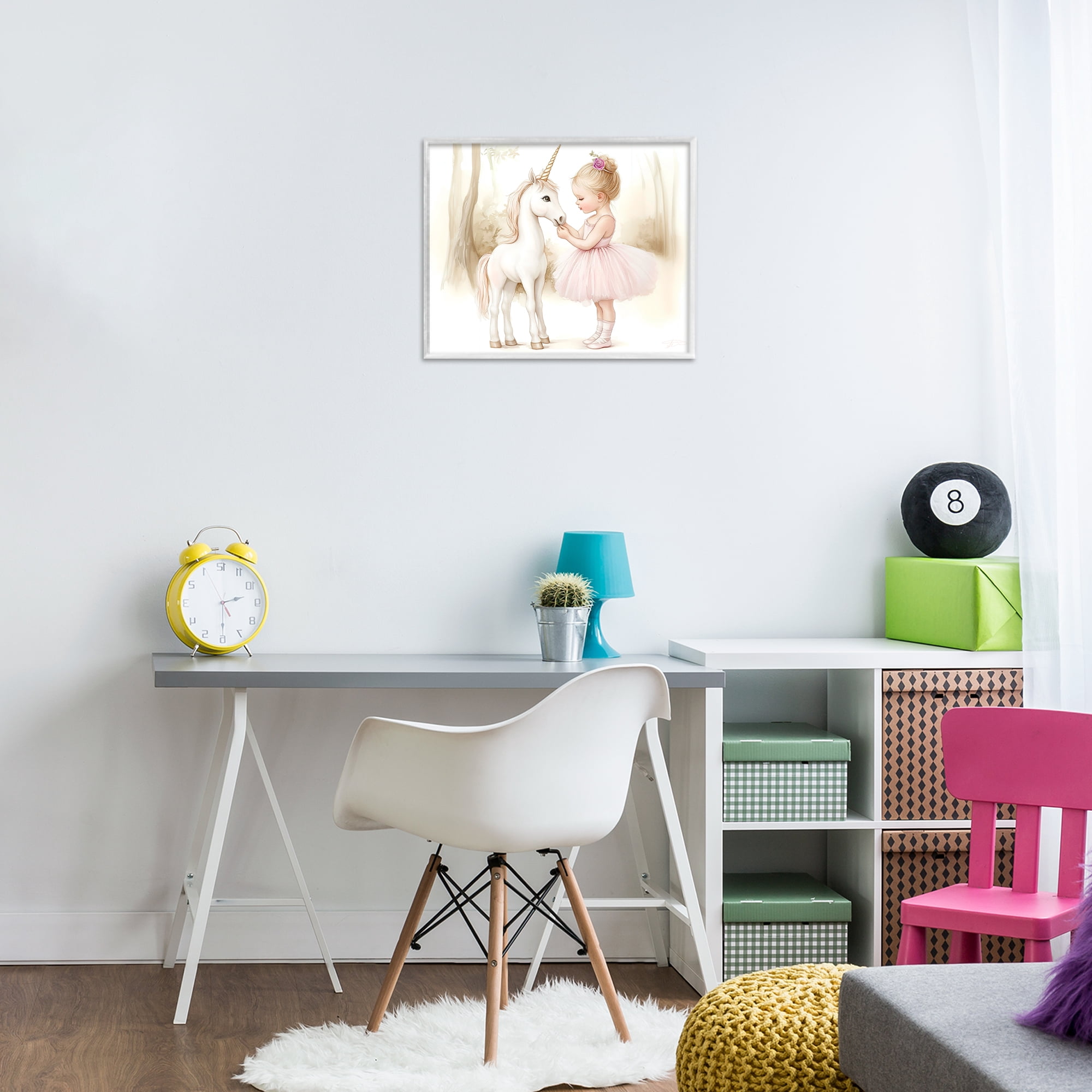 Stupell Industries Girl & Unicorn Friendship White Framed Giclee Art, design by Whimsical Wonders