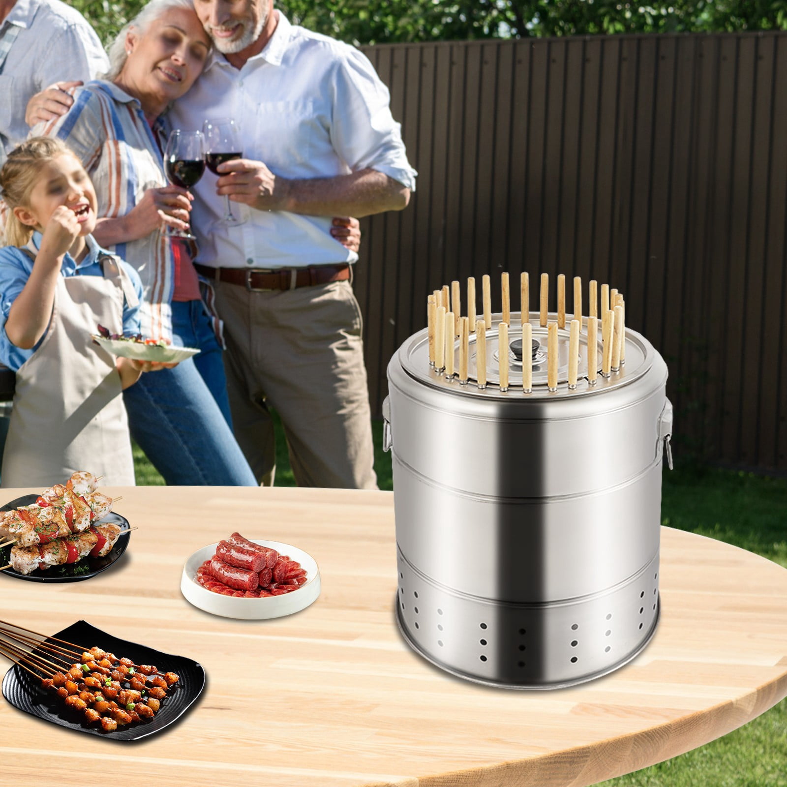 Portable Barbecue Charcoal Barrel Grill  with Grilling Accessories Set