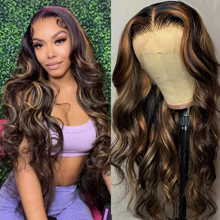 Lace Front Wigs Long Human Hair Pre Plucked Brown Mixed Blonde