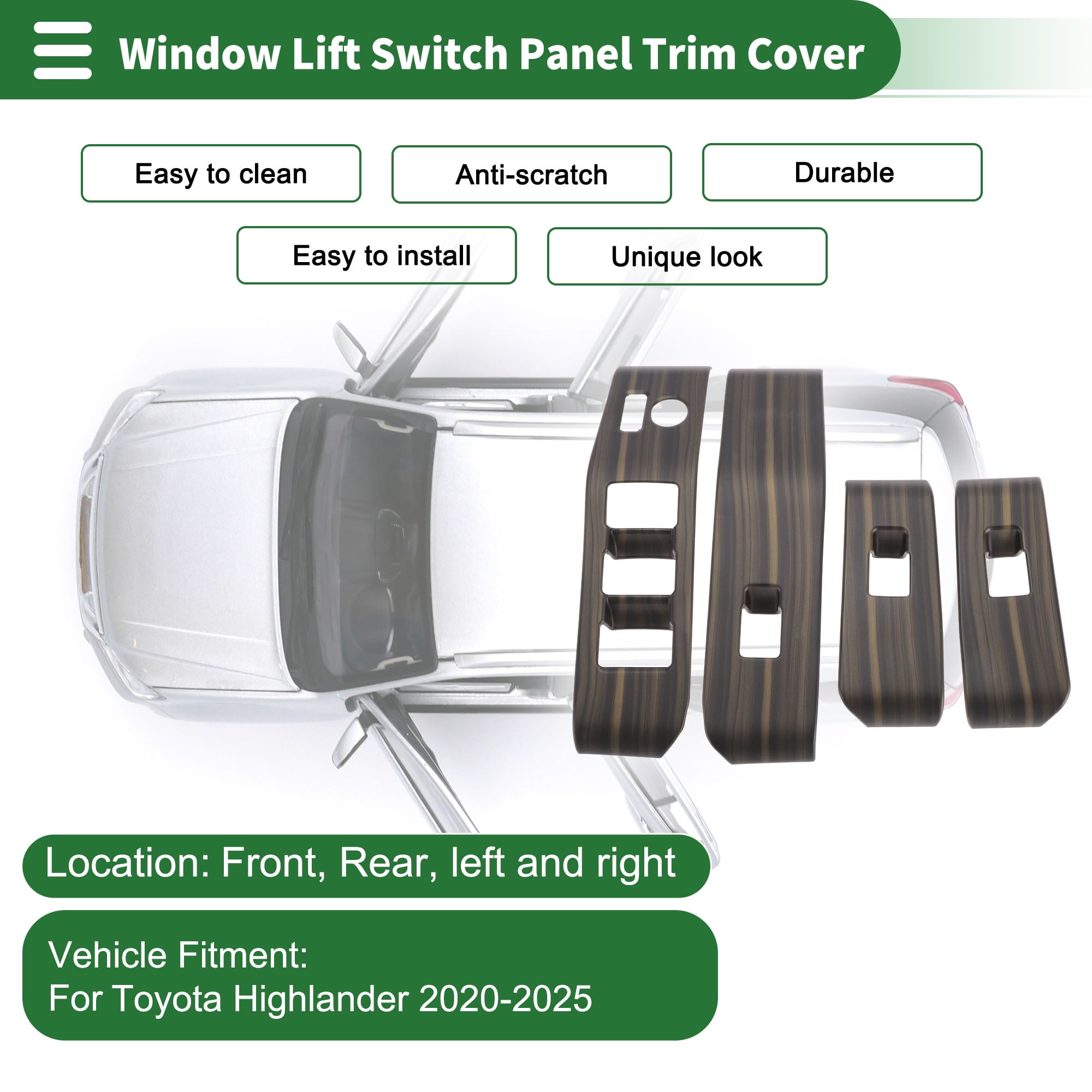 Unique Bargains Window Lift Switch Panel Trim Cover for Toyota Highlander 2020-2025 Front Rear Car Door Window Control Button Interior Accessories Peach Wood Grain