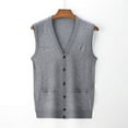thumbnail image 5 of Kureaily Men's Wool Blend V Neck Knit Cardigan Vest Wool Sweater Colour Blocking Casual Versatile Sleeveless Shirt Vest, 5 of 9
