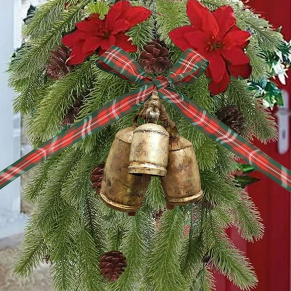 Conjunto de 3 cencerros gigantes de metal para colgar en el árbol de Navidad, de latón, estilo shabby, con forma de vaca.