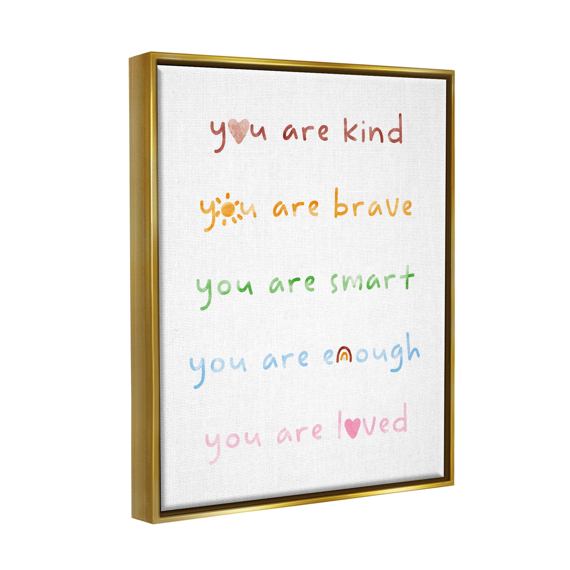 Stupell Industries You Are Loved Uplifting List Graphic Art Metallic Gold Floating Framed Canvas Print Wall Art, Design by Lil' Rue