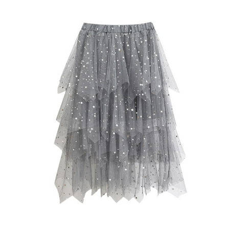 

LIhncine Girls Dress Kids Girls Tulle Skirt Formal High Low Asymmetrical Midi Length Elastic Waist Tutu Layered Puffy Fairy Skirts (Grey 13-14 Years)