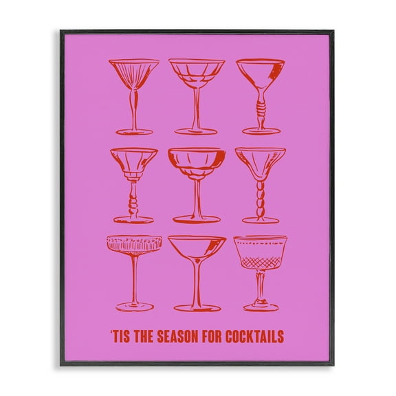 Stupell Industries Season For Cocktails Holiday Painting Black Framed Art Print Wall Art, 11 x 14