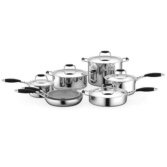 NutriChef Kitchenware Pots & Pans Set - 12-Piece Set Clad Kitchen Cookware W/ Silicone Grip Handles