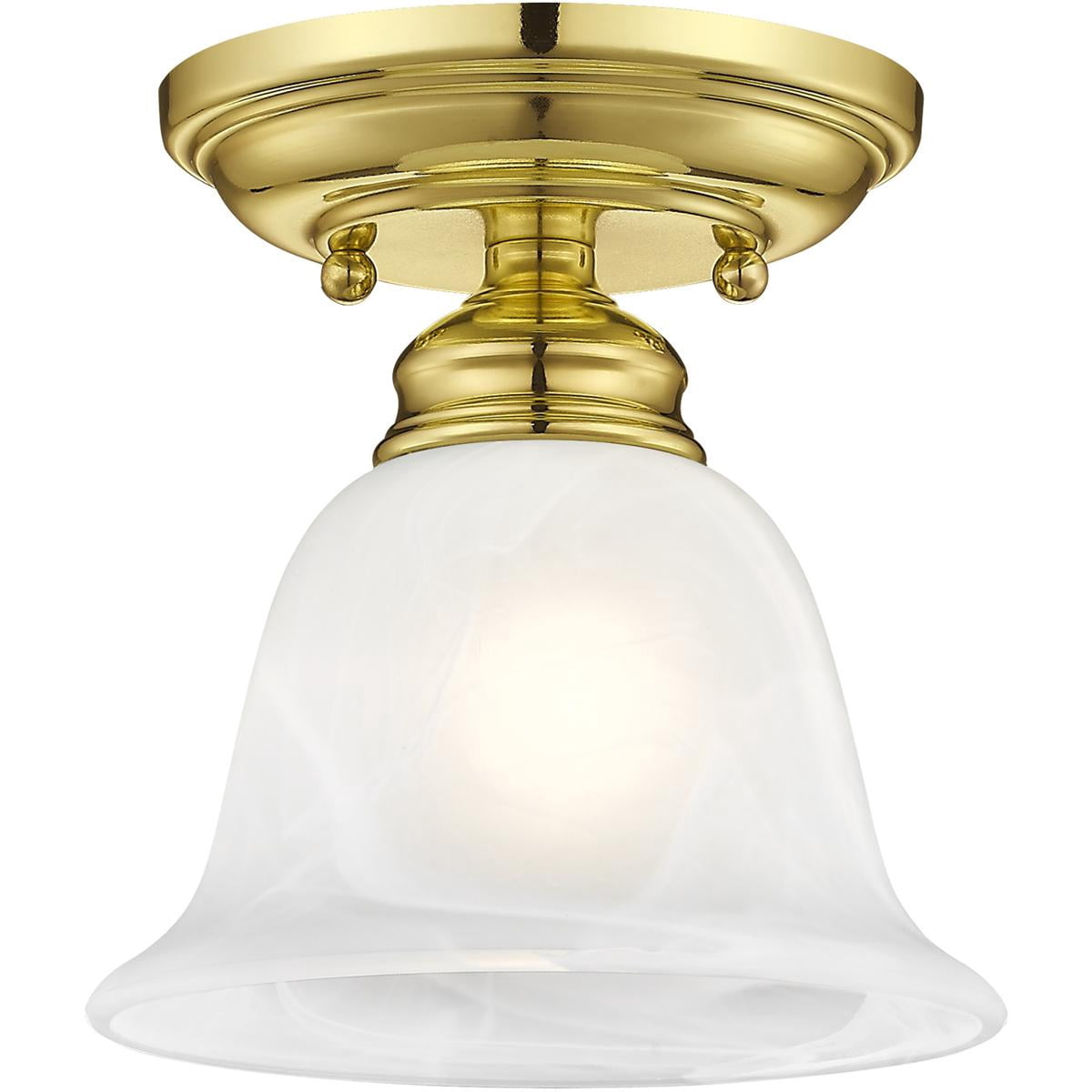 1 Light Polished Brass Ceiling Light fixture with White Alabaster Glass Shade