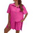 thumbnail image 2 of LYMAYTER Women Casual Suit Fashion Solid Color Suit Summer Shorts And Shirt Suit Drawstring Shorts Set S-3XL, 2 of 9