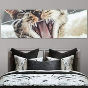 Color-Banner 2 Pieces Modern Canvas Wall Art Cat Yawning for Living Room Home Decorations - 24"x36" x 2 Panels