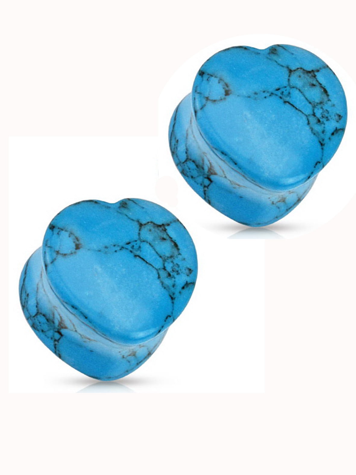 Blue Heart Shaped Turquoise Flared Ear Plug (10 mm, 0 Gauge) 2 Piece