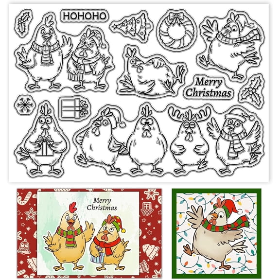 Christmas Chicken Clear Stamps Cute Funny Chicken Transparent Stamps Silicone Clear Stamp Seals