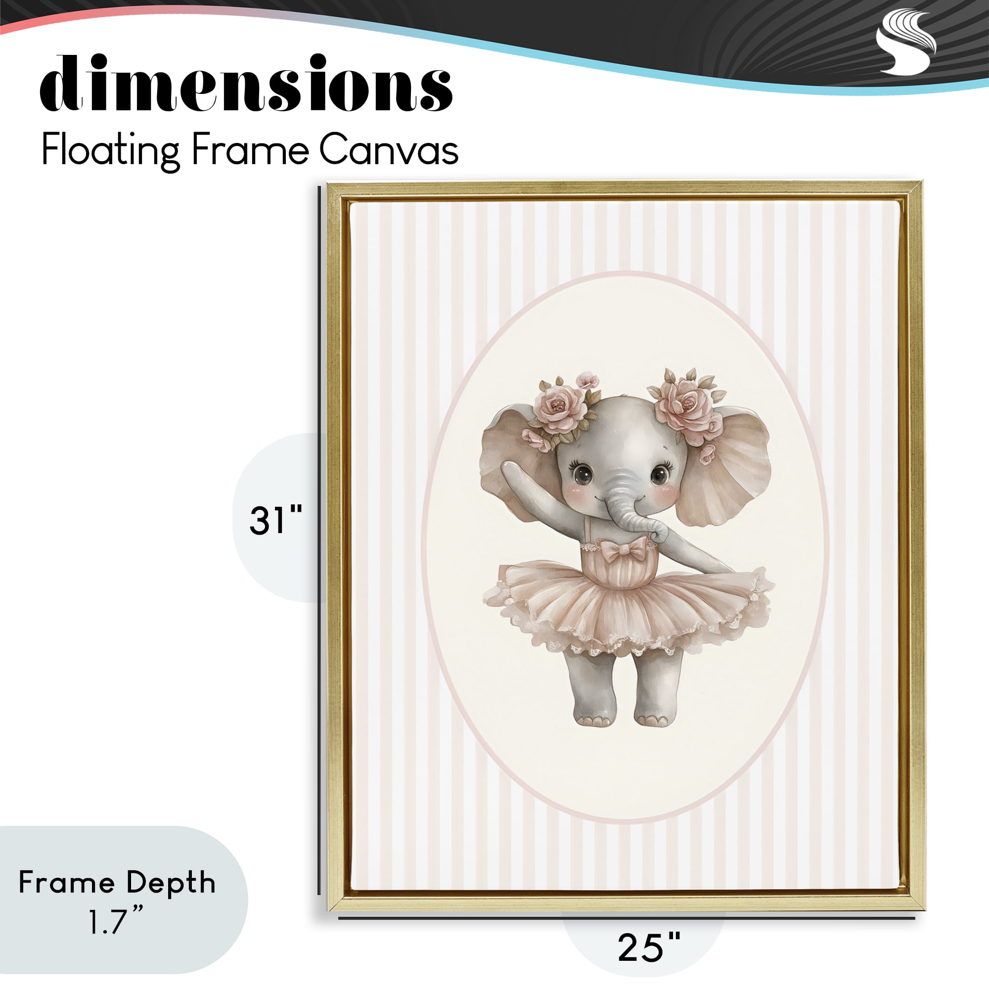 Stupell Industries Nursery Ballerina Elephant Striped Gold Framed Floater Canvas Wall Art, design by LSR Design Studio