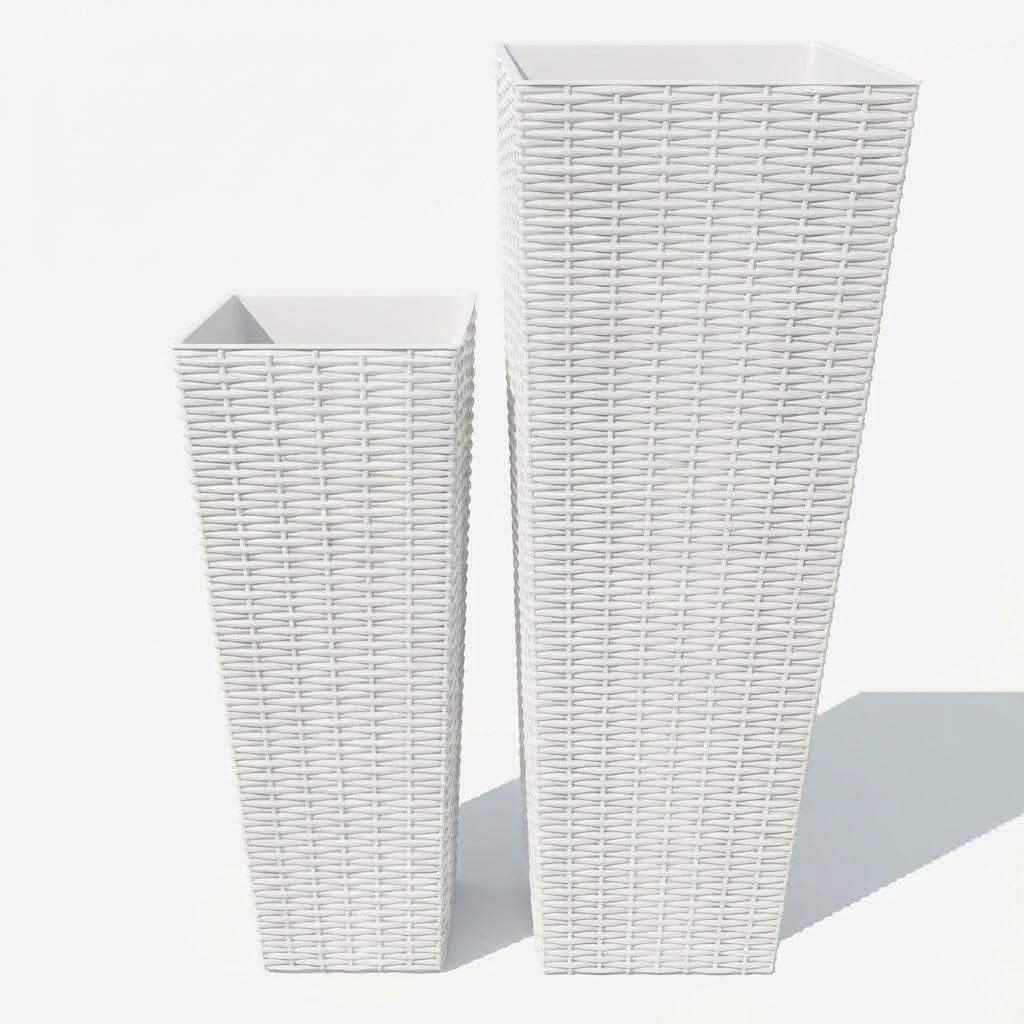 Memoryfield 24" Tall Planter Set of 2, Large Plant Pots with Removable Liners, Flower Tree Planters for Indoor & Outdoor Patio Porch Backyard, White