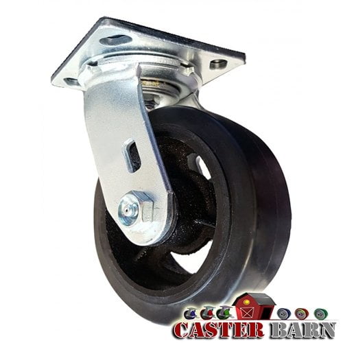 Dumpster & Trash Container Swivel Caster CASTERHQ-6" x 2" Rubber on Iron Wheel 