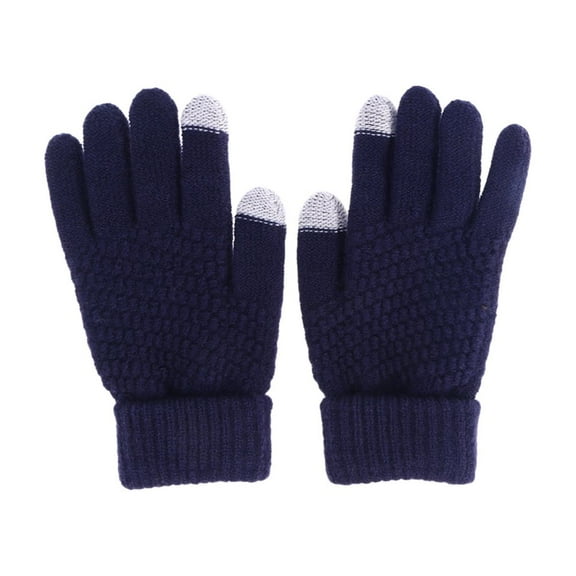 Solid Touch Screen Gloves Women Men Warm Winter Stretch Knit Mittens Wool Full Finger Guantes Female Crochet Mitt Luvas (Blue)