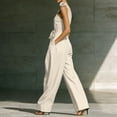 thumbnail image 6 of JULMCOMO Jumpsuits for Women One Shoulder Bow Tie Waist Vacation Summer Rompers Wide Leg Baggy Dressy Jumpsuit with Pockets Beige 2XL, 6 of 7
