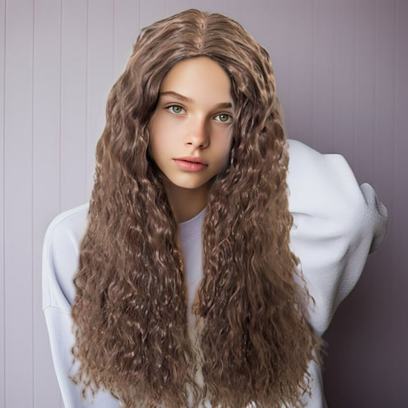 TopLLC Wigs Women'S Chemical Fiber Wig Long Hair Small Curly Head Cover Matte High-Temperature Silk Bangs Long Hair Dense Wave Hair Wig 23.6in Small curly