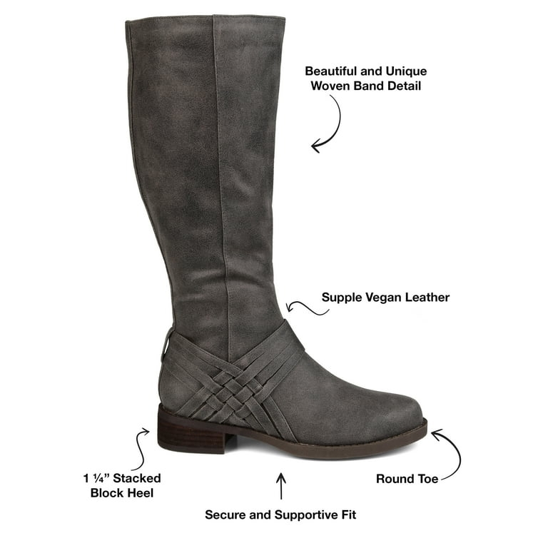 Brinley Co Women's Comfort Strap Riding Boot – Grey, Size 9 Extra Wide Calf | 1 Inch Heel, 14.5 Inch Shaft
