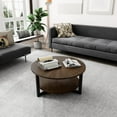 thumbnail image 2 of JESONVID 35" Round Coffee Table, Solid Wood Coffee Table with Storage, Modern Farmhouse Coffee Tables for Living Room(Brushed Brown), 2 of 8