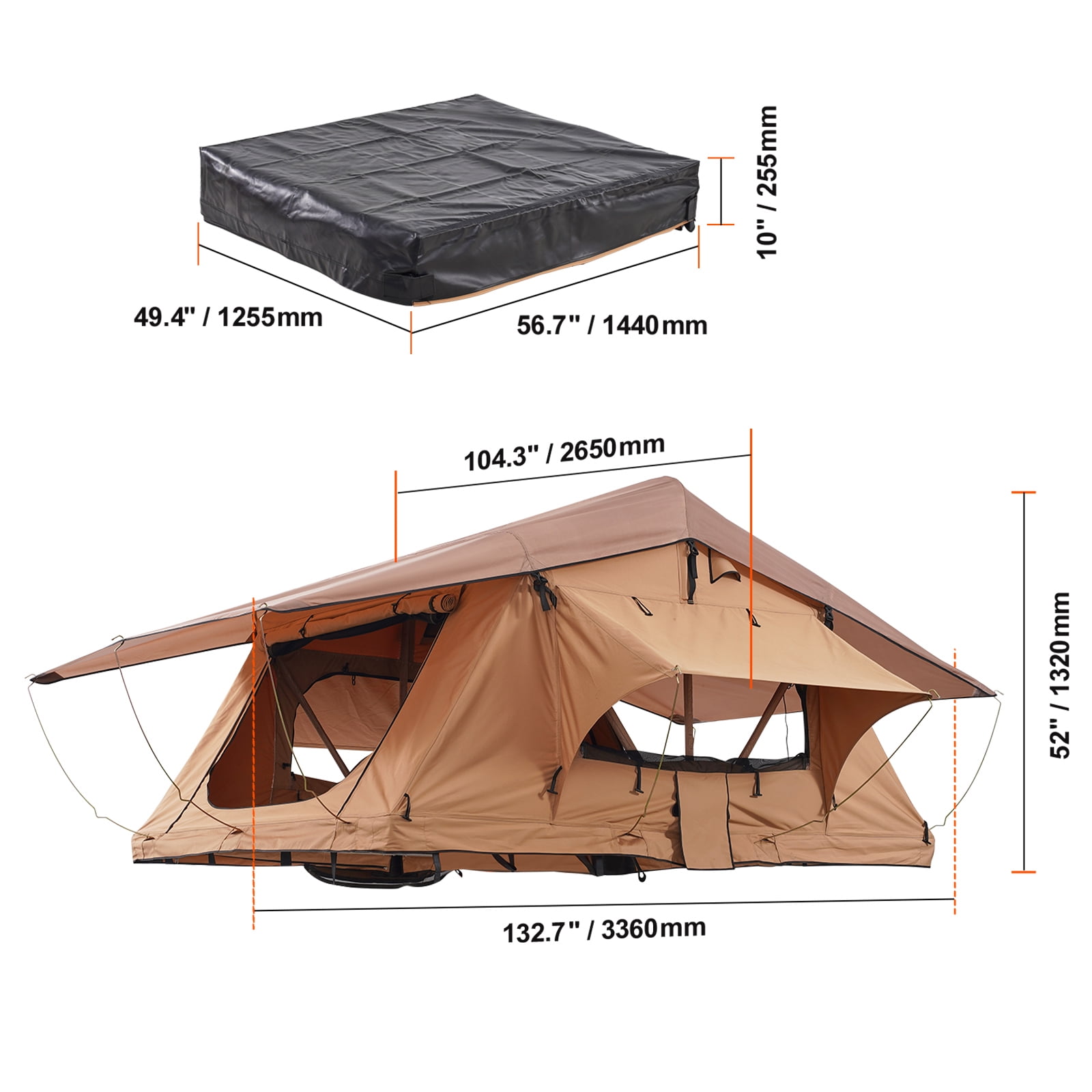 KFFKFF Hard Shell Rooftop Tent, 2-3 Person Foldable Roof Tent with Telescopic Ladder, Mattress, PVC Protective Cover, Water-Resistant for Jeep, SUV, Van, Pickup Truck